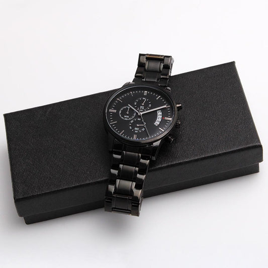 Black Chronograph Watch with Engraving – Gift-Ready Premium Box