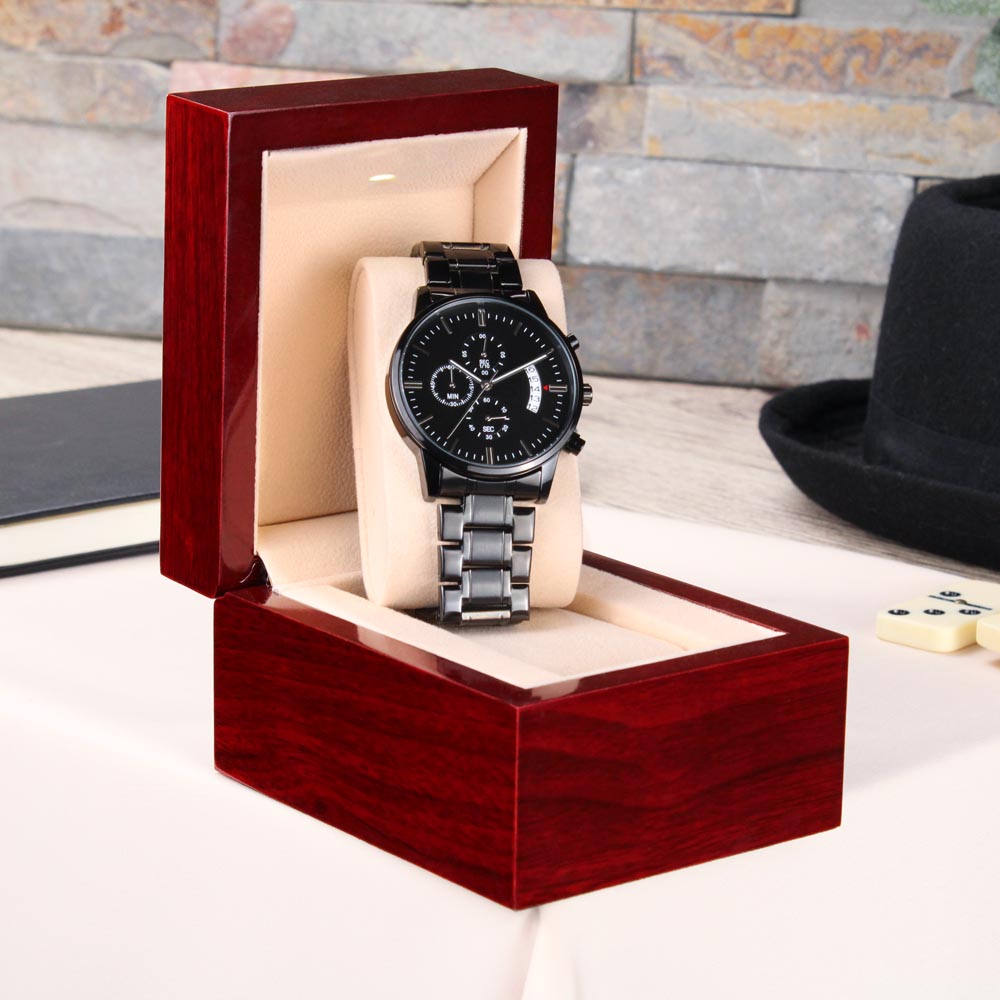 Black Chronograph Watch with Engraving – Gift-Ready Premium Box