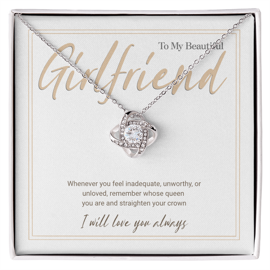 Gold Love Knot Necklace with Message Card – Gift for Girlfriend, Emotional Support Jewelry, Romantic Birthday or Anniversary Gift