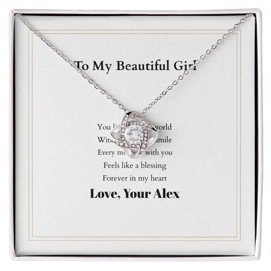 Love Knot Necklace with Custom Message Card – Personalized Gift for Her