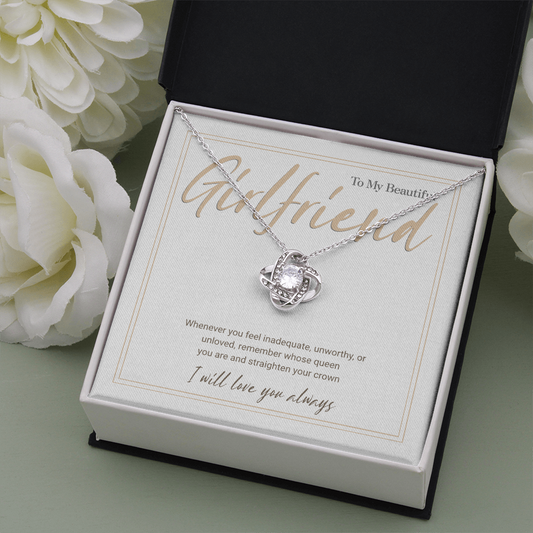 Gold Love Knot Necklace with Message Card – Gift for Girlfriend, Emotional Support Jewelry, Romantic Birthday or Anniversary Gift