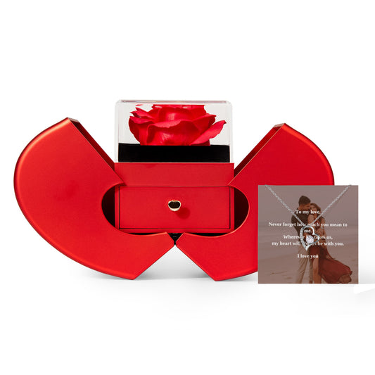 Forever Love Necklace with Red Heart Rose Box