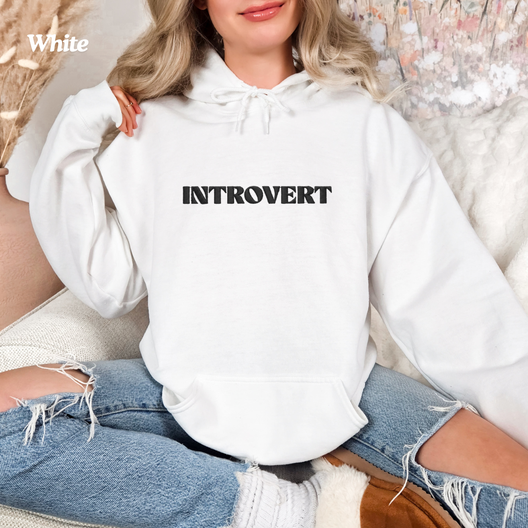 Introvert Embroidered Hoodie | Cozy Unisex Sweatshirt | Minimalist Gift for Quiet Souls, Book Lovers & Homebodies