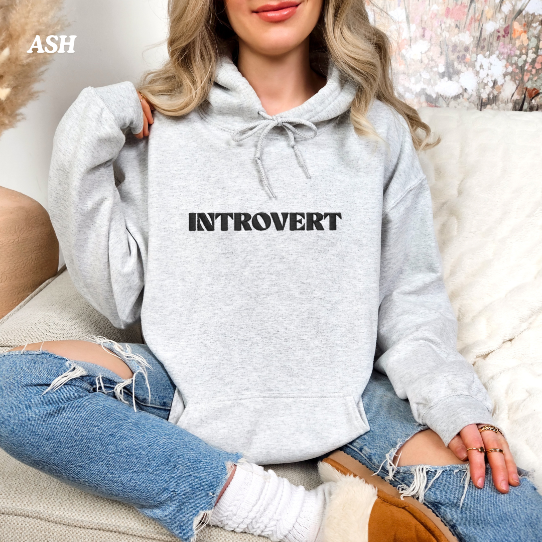 Introvert Embroidered Hoodie | Cozy Unisex Sweatshirt | Minimalist Gift for Quiet Souls, Book Lovers & Homebodies