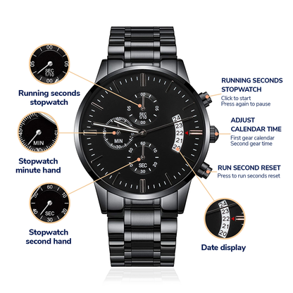 Black Chronograph Watch with Engraving – Gift-Ready Premium Box