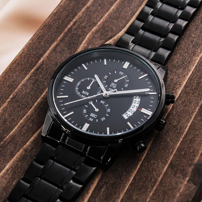 Black Chronograph Watch with Engraving – Gift-Ready Premium Box