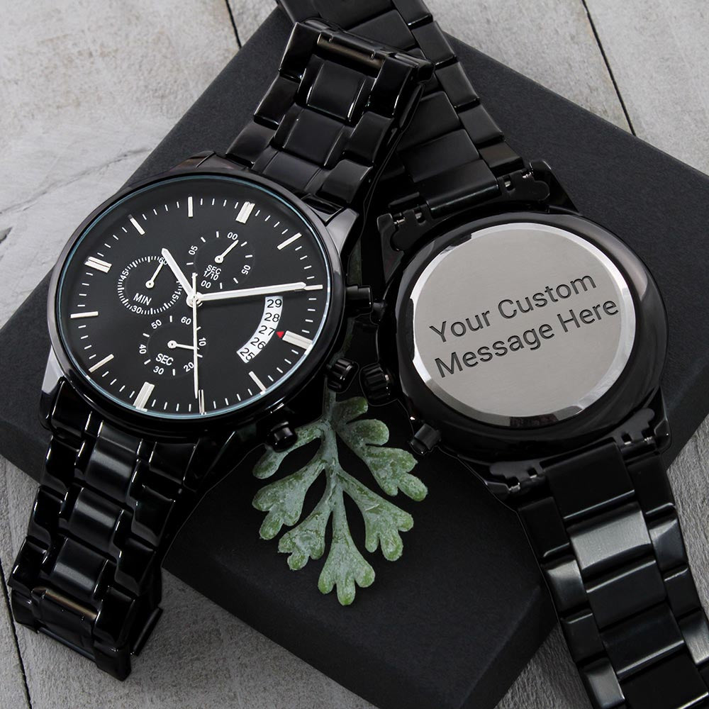 Black Chronograph Watch with Engraving – Gift-Ready Premium Box