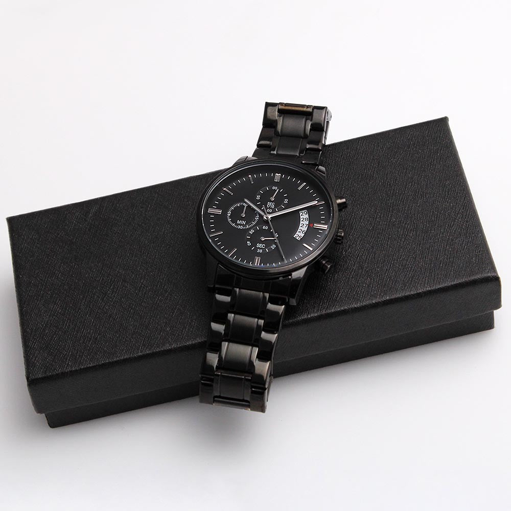 Black Chronograph Watch with Engraving – Gift-Ready Premium Box