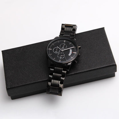Black Chronograph Watch with Engraving – Gift-Ready Premium Box