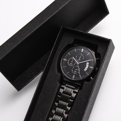 Black Chronograph Watch with Engraving – Gift-Ready Premium Box