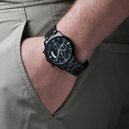 Black Chronograph Watch with Engraving – Gift-Ready Premium Box