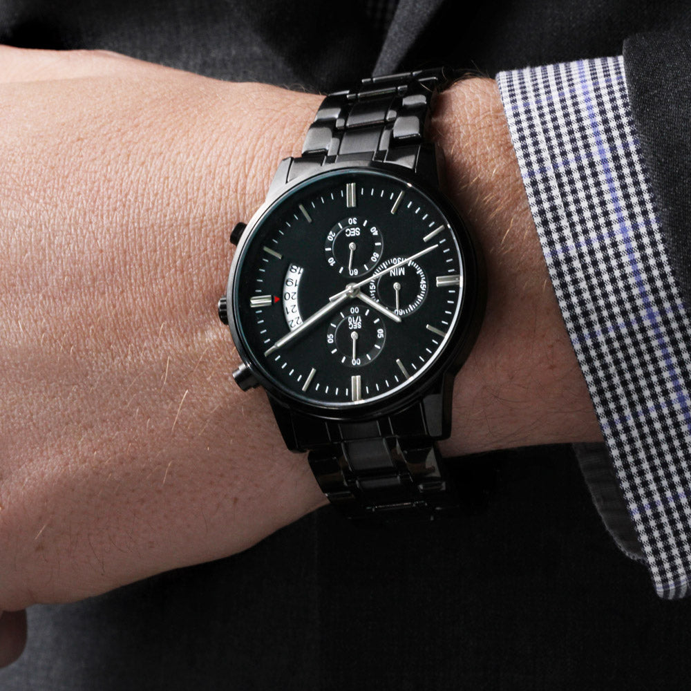 Black Chronograph Watch with Engraving – Gift-Ready Premium Box
