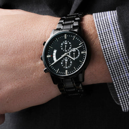 Black Chronograph Watch with Engraving – Gift-Ready Premium Box