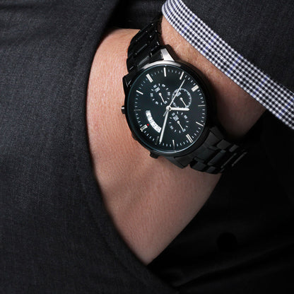 Black Chronograph Watch with Engraving – Gift-Ready Premium Box