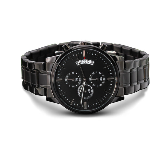 Black Chronograph Watch with Engraving – Gift-Ready Premium Box