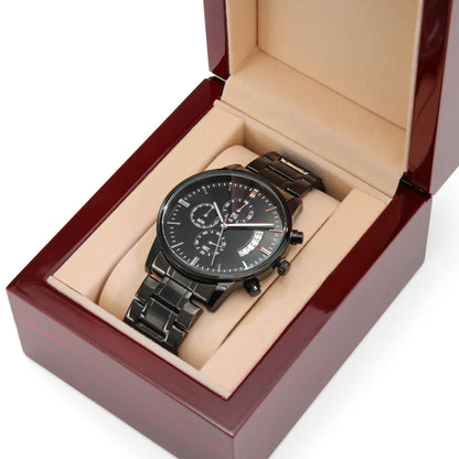 Black Chronograph Watch with Engraving – Gift-Ready Premium Box