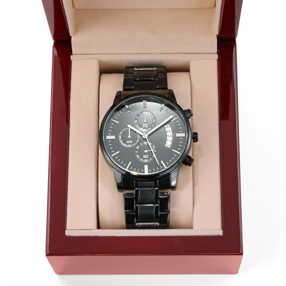 Black Chronograph Watch with Engraving – Gift-Ready Premium Box