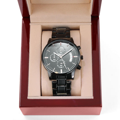 Black Chronograph Watch with Engraving – Gift-Ready Premium Box