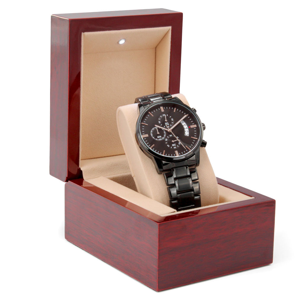 Black Chronograph Watch with Engraving – Gift-Ready Premium Box
