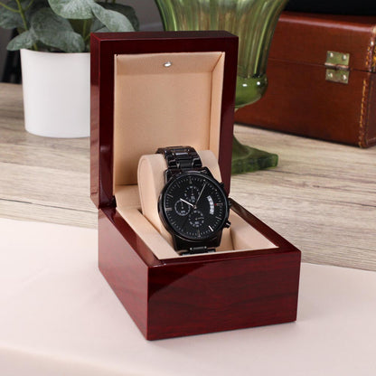 Black Chronograph Watch with Engraving – Gift-Ready Premium Box