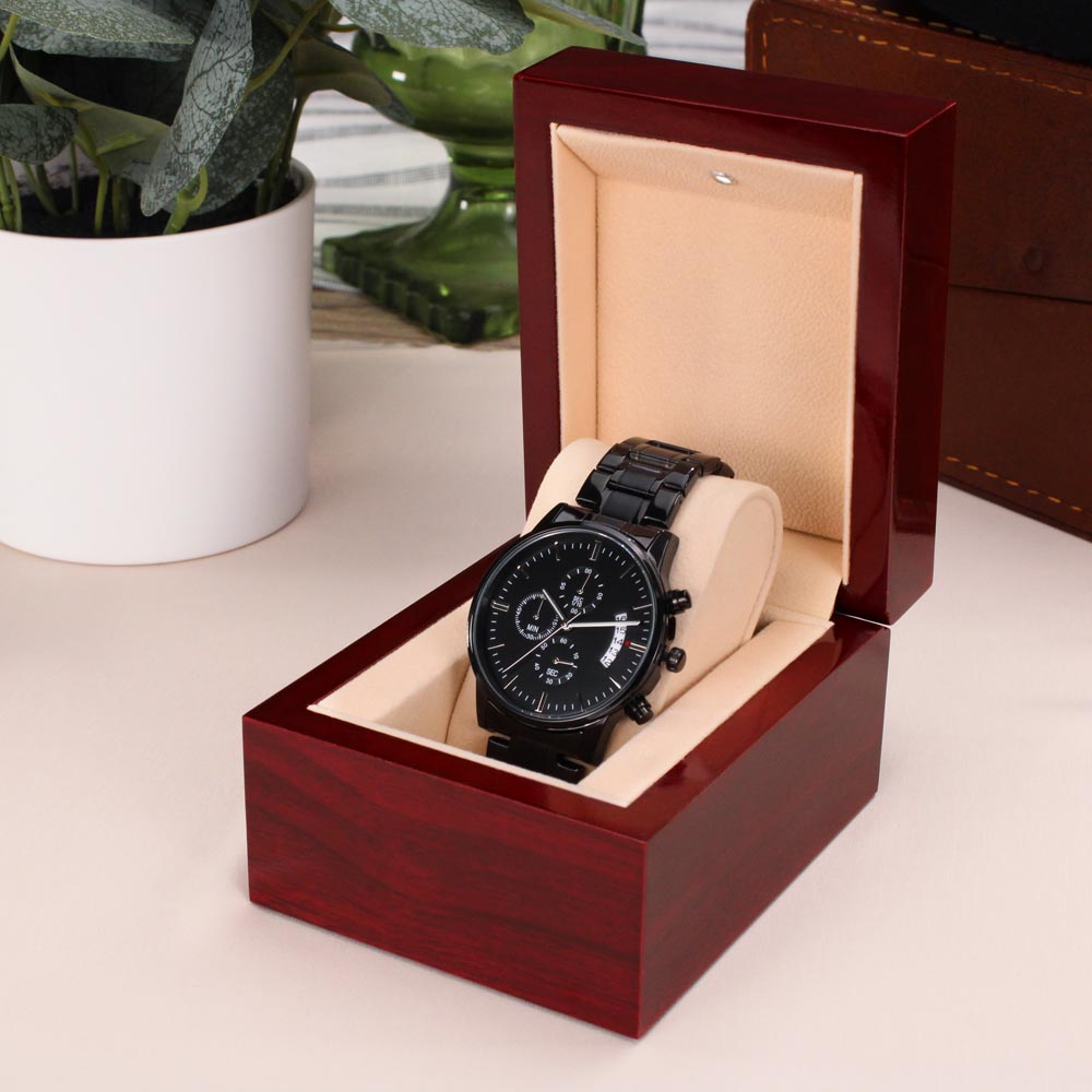 Black Chronograph Watch with Engraving – Gift-Ready Premium Box