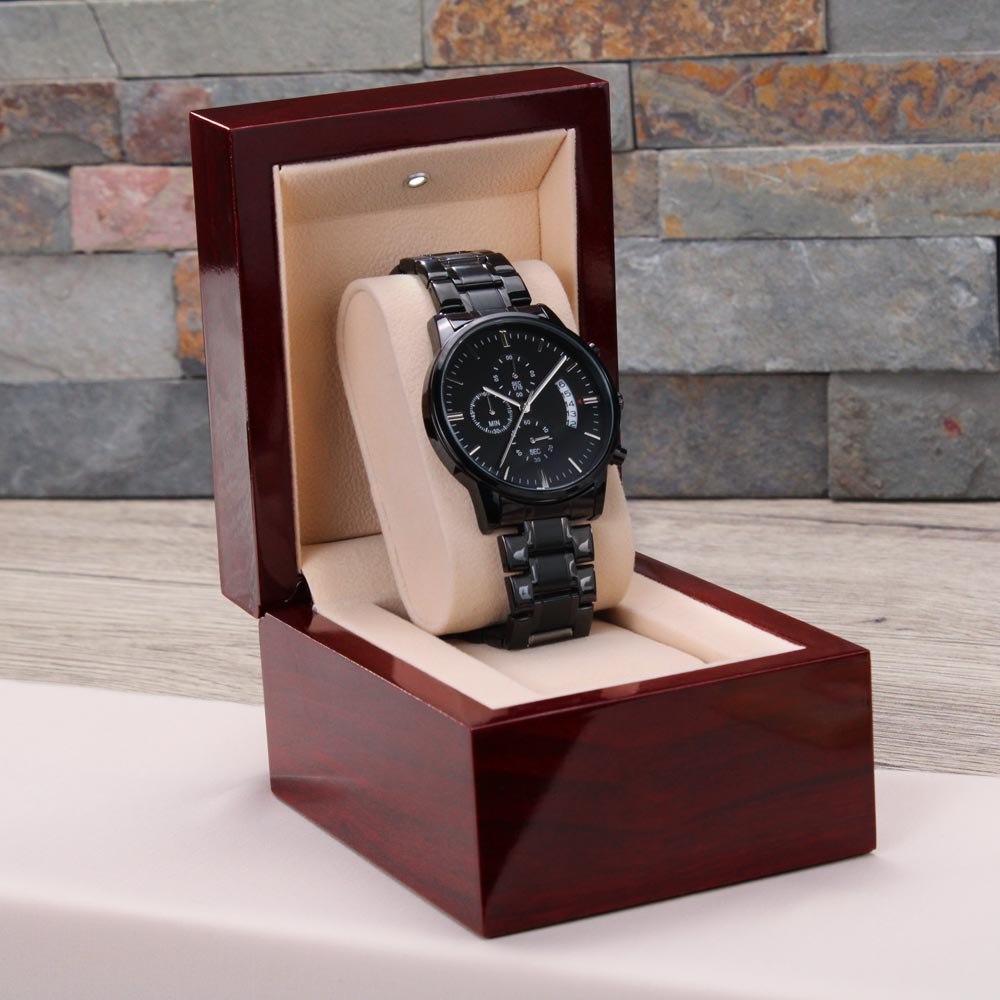 Black Chronograph Watch with Engraving – Gift-Ready Premium Box