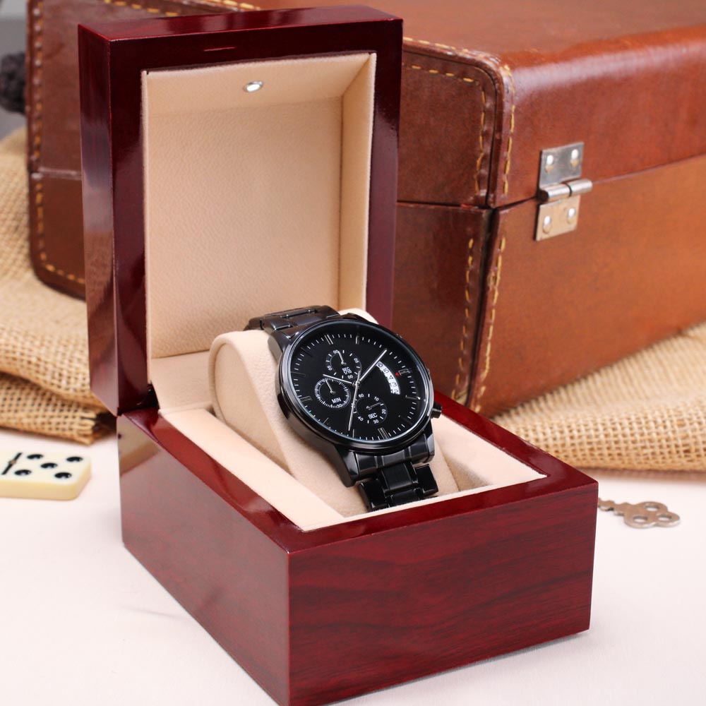 Black Chronograph Watch with Engraving – Gift-Ready Premium Box