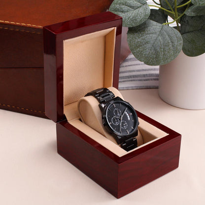 Black Chronograph Watch with Engraving – Gift-Ready Premium Box
