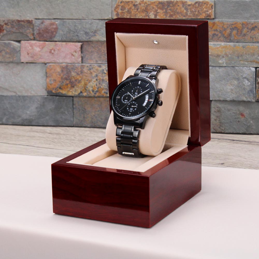 Black Chronograph Watch with Engraving – Gift-Ready Premium Box