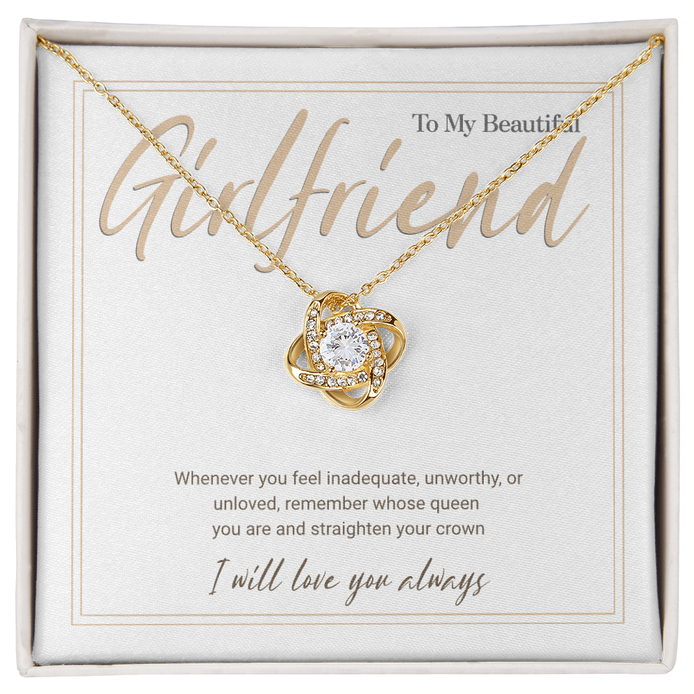 Gold Love Knot Necklace with Message Card – Gift for Girlfriend, Emotional Support Jewelry, Romantic Birthday or Anniversary Gift