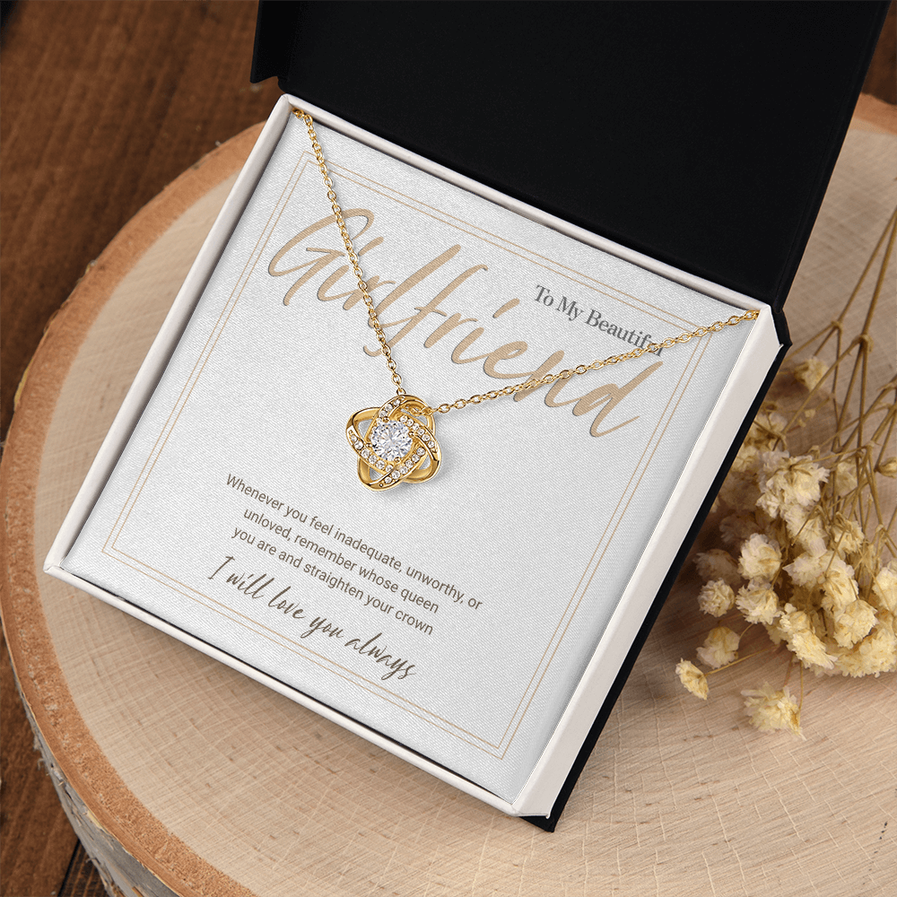 Gold Love Knot Necklace with Message Card – Gift for Girlfriend, Emotional Support Jewelry, Romantic Birthday or Anniversary Gift