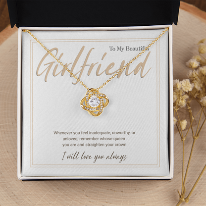 Gold Love Knot Necklace with Message Card – Gift for Girlfriend, Emotional Support Jewelry, Romantic Birthday or Anniversary Gift