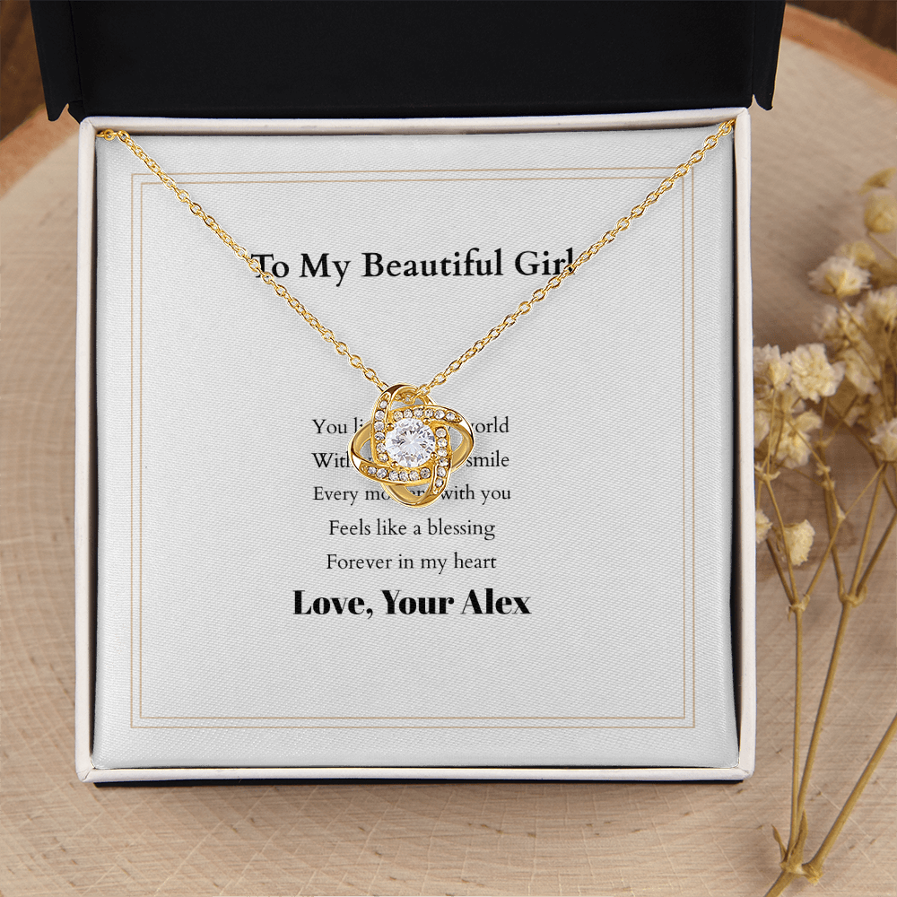 Love Knot Necklace with Custom Message Card – Personalized Gift for Her