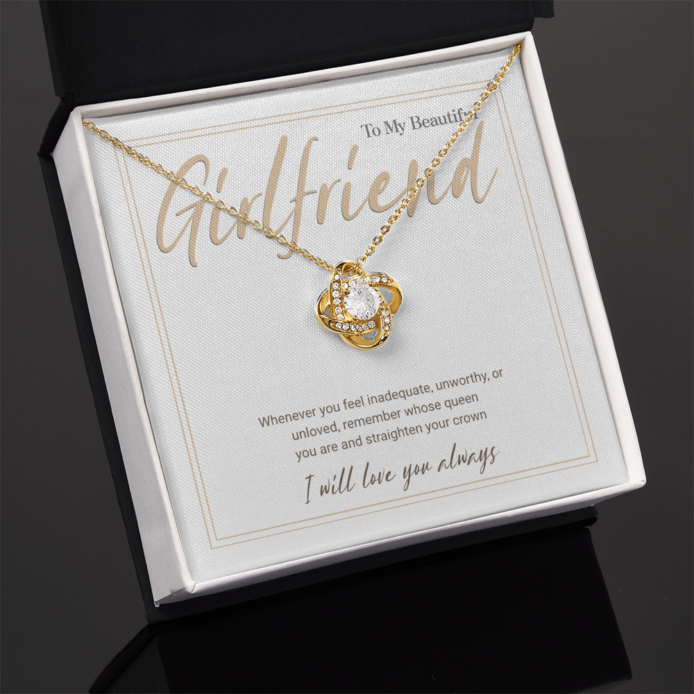 Gold Love Knot Necklace with Message Card – Gift for Girlfriend, Emotional Support Jewelry, Romantic Birthday or Anniversary Gift