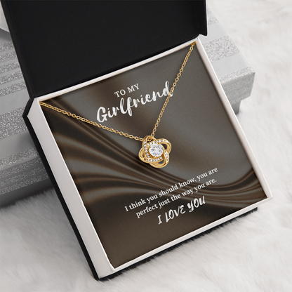 To My Girlfriend” Love Knot Necklace – Romantic Gift with Message Card