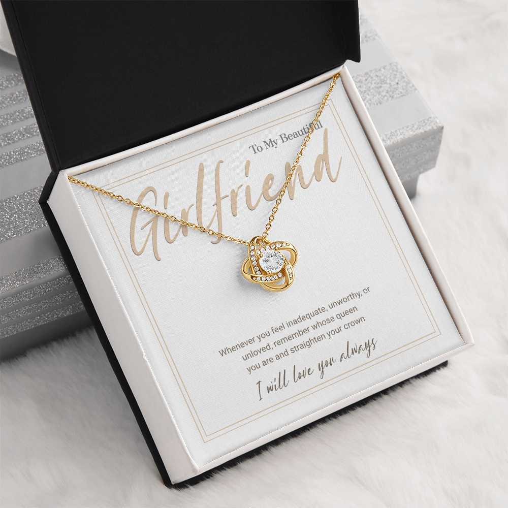 Gold Love Knot Necklace with Message Card – Gift for Girlfriend, Emotional Support Jewelry, Romantic Birthday or Anniversary Gift
