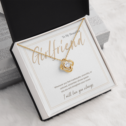 Gold Love Knot Necklace with Message Card – Gift for Girlfriend, Emotional Support Jewelry, Romantic Birthday or Anniversary Gift