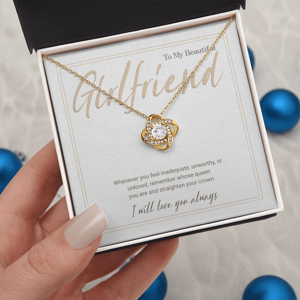 Gold Love Knot Necklace with Message Card – Gift for Girlfriend, Emotional Support Jewelry, Romantic Birthday or Anniversary Gift
