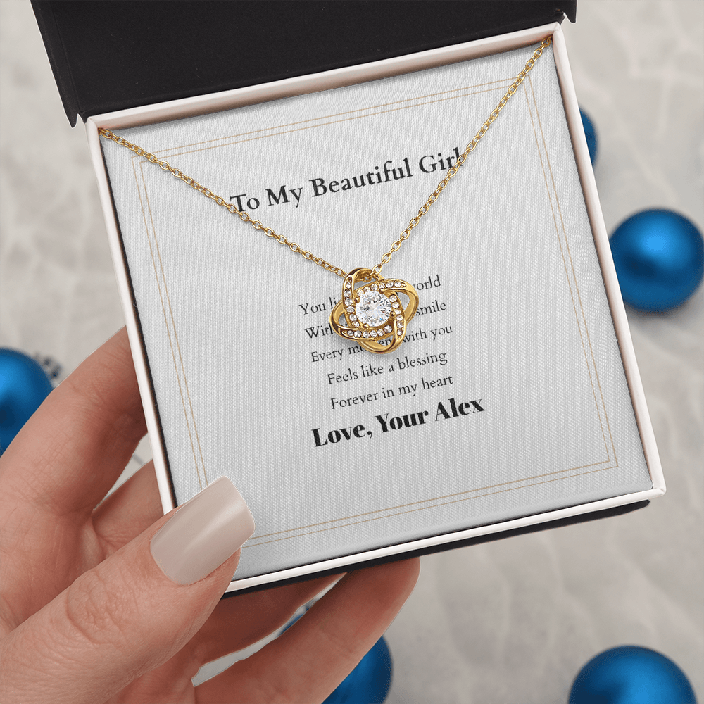 Love Knot Necklace with Custom Message Card – Personalized Gift for Her