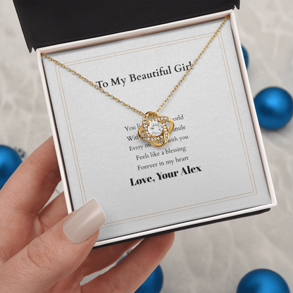 Love Knot Necklace with Custom Message Card – Personalized Gift for Her