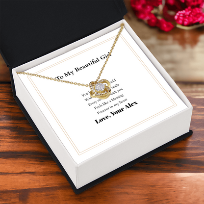Love Knot Necklace with Custom Message Card – Personalized Gift for Her