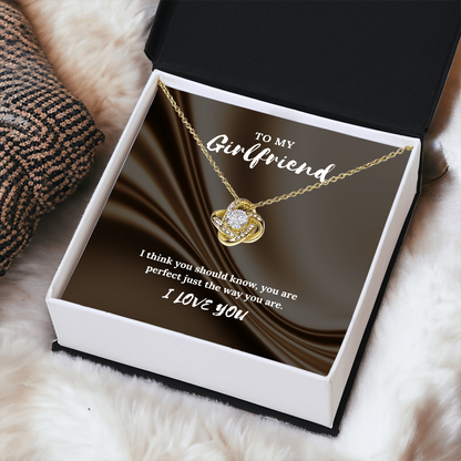 To My Girlfriend” Love Knot Necklace – Romantic Gift with Message Card
