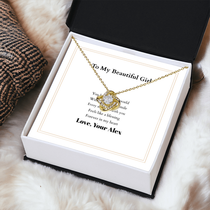 Love Knot Necklace with Custom Message Card – Personalized Gift for Her
