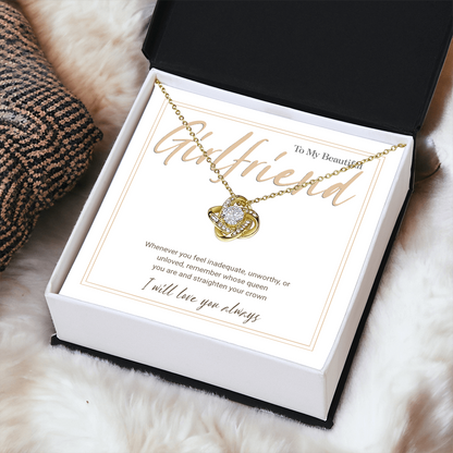 Gold Love Knot Necklace with Message Card – Gift for Girlfriend, Emotional Support Jewelry, Romantic Birthday or Anniversary Gift