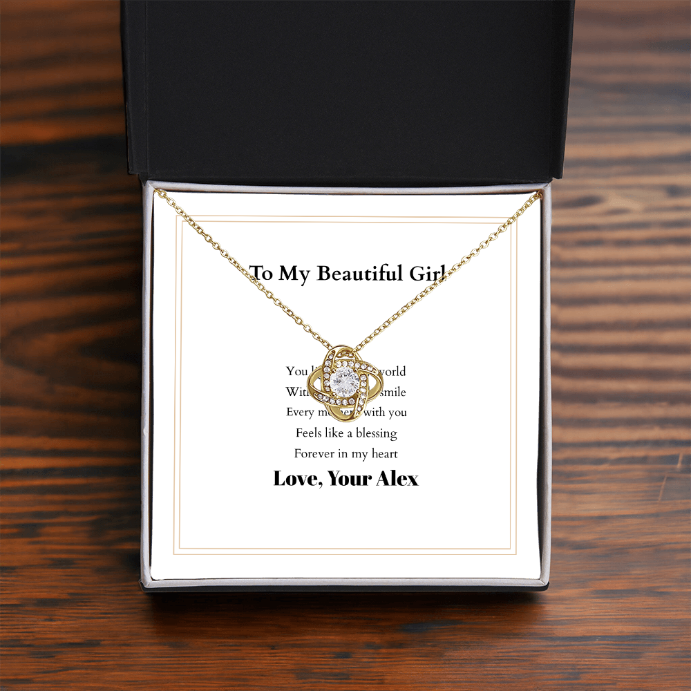 Love Knot Necklace with Custom Message Card – Personalized Gift for Her