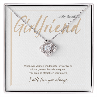 Gold Love Knot Necklace with Message Card – Gift for Girlfriend, Emotional Support Jewelry, Romantic Birthday or Anniversary Gift