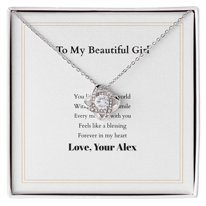 Love Knot Necklace with Custom Message Card – Personalized Gift for Her