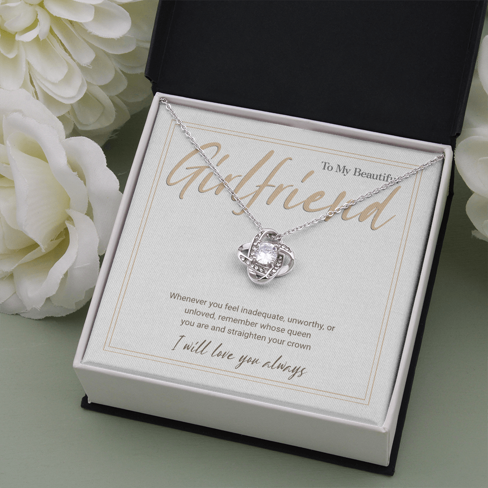 Gold Love Knot Necklace with Message Card – Gift for Girlfriend, Emotional Support Jewelry, Romantic Birthday or Anniversary Gift