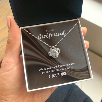 To My Girlfriend” Love Knot Necklace – Romantic Gift with Message Card