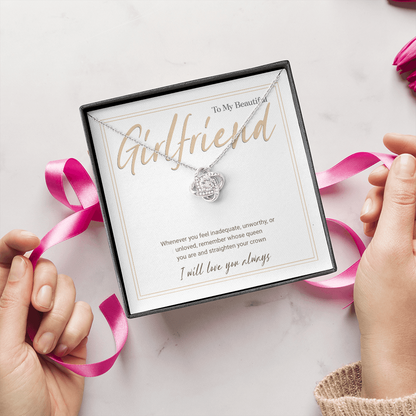 Gold Love Knot Necklace with Message Card – Gift for Girlfriend, Emotional Support Jewelry, Romantic Birthday or Anniversary Gift